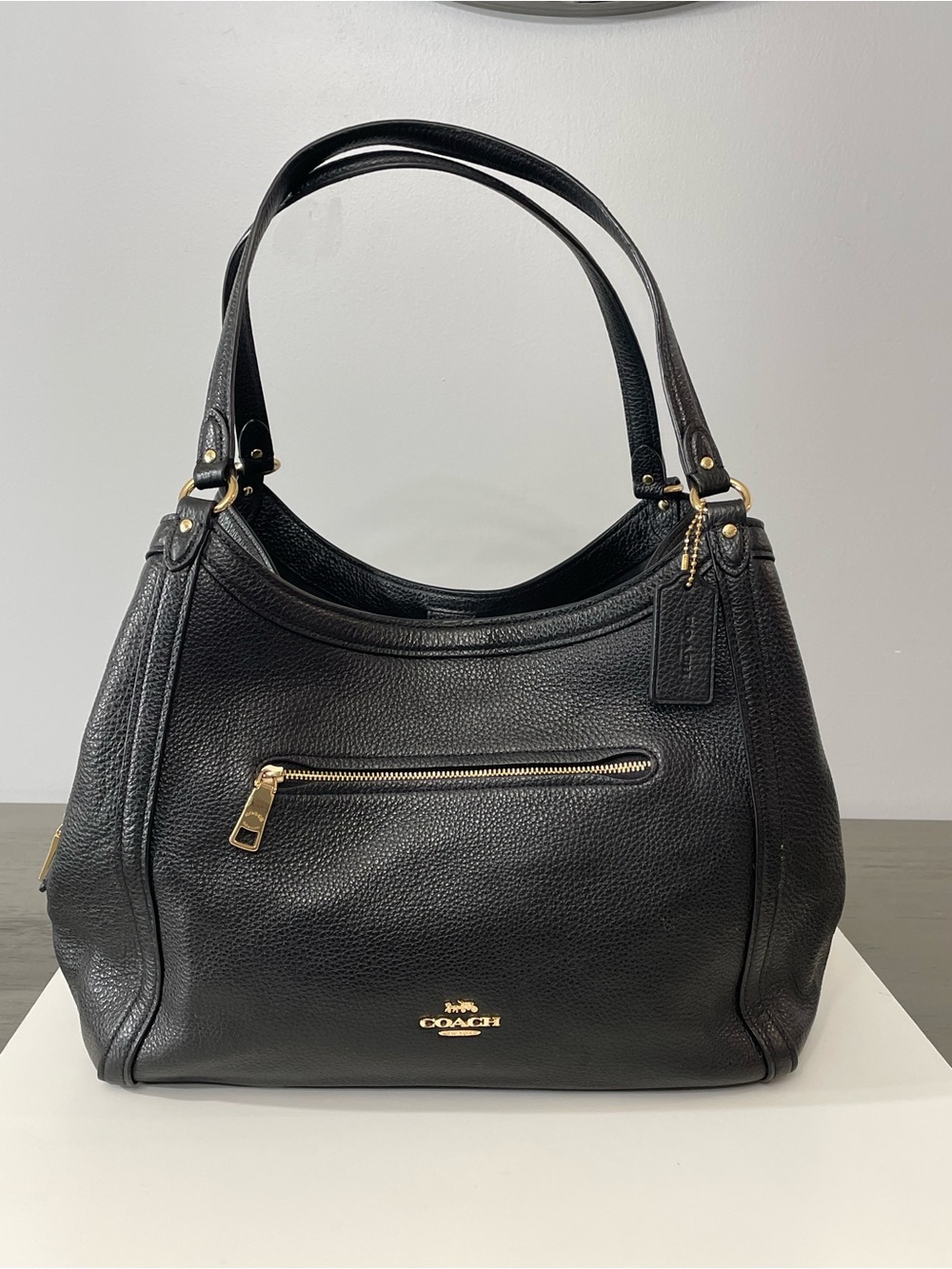 Coach Black Pebbled Leather Shoulder Tote with Gold Hardware